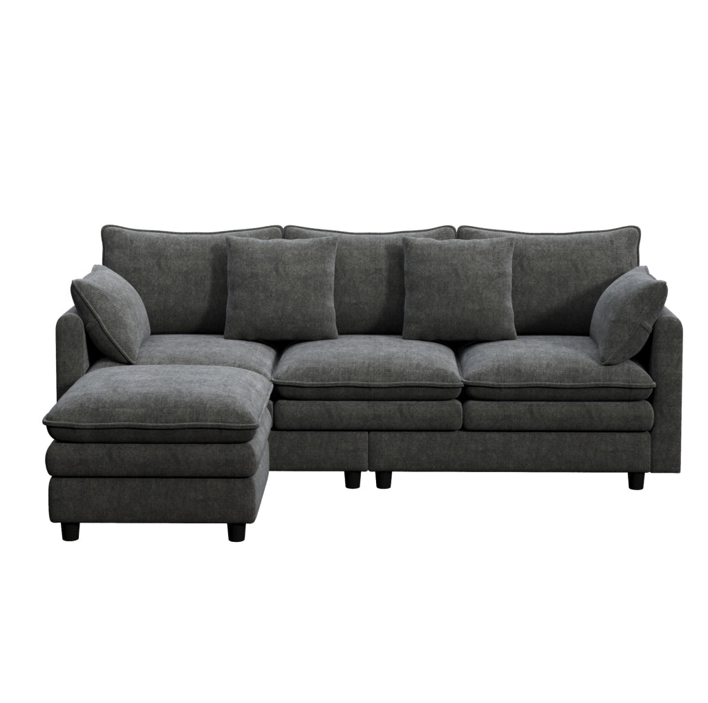 Divano angolare a L in Chenille grigio con chaise longue mobile