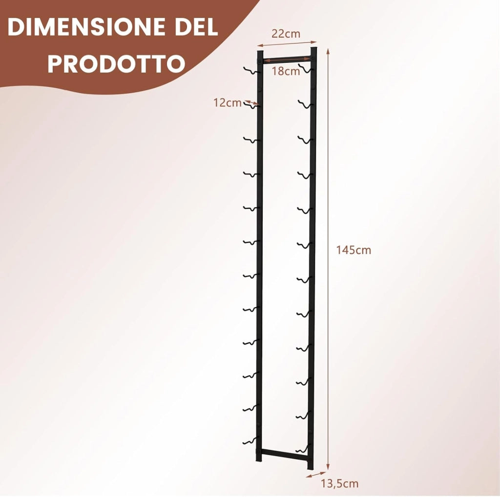 Portabottiglie Vino da Parete, Cantinetta Vino da Parete, Porta Bottiglie di Vino da Parete in Metallo per Cucina, Sala da Pranzo, Cantina, Bar, per 12 Bottiglie