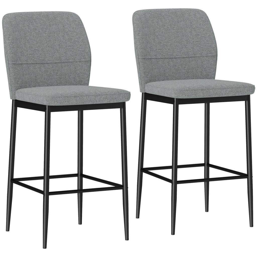 Set 2 Sgabelli Bar in Velluto Moderni con Poggiapiedi e Schienale, 41x52x97 cm, Grigio