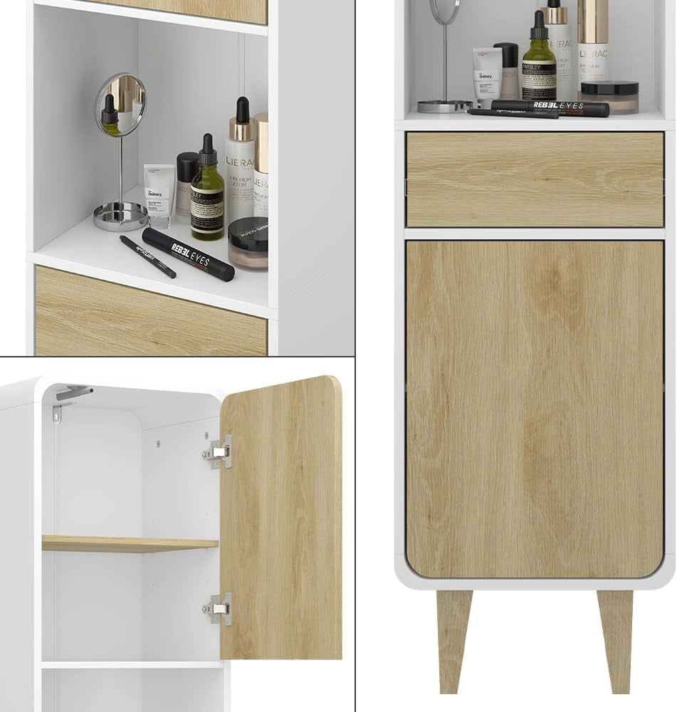 Mobili da bagno Arla, Bianco/quercia, 40 x 161 cm, adatto per la conservazione di articoli da bagno e asciugamani