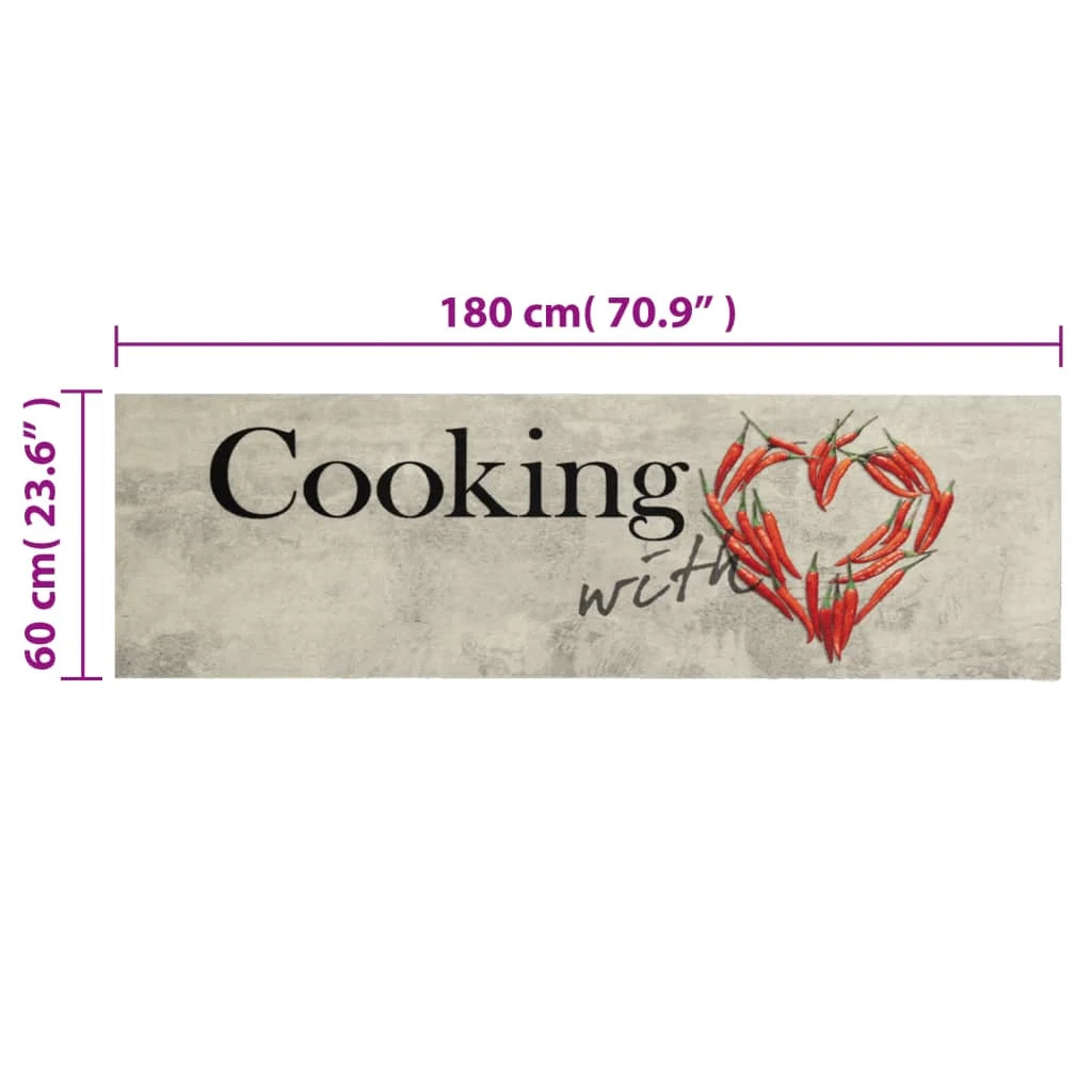 Tappetino da cucina lavabile con stampa peperoncino 180 x 60 cm antiscivolo morbido elegante velluto rosso 02_0056463