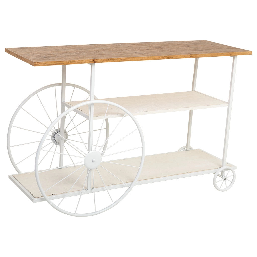Console in legno e metallo laccato bianco con 2 ripiani 120x42x78h cm