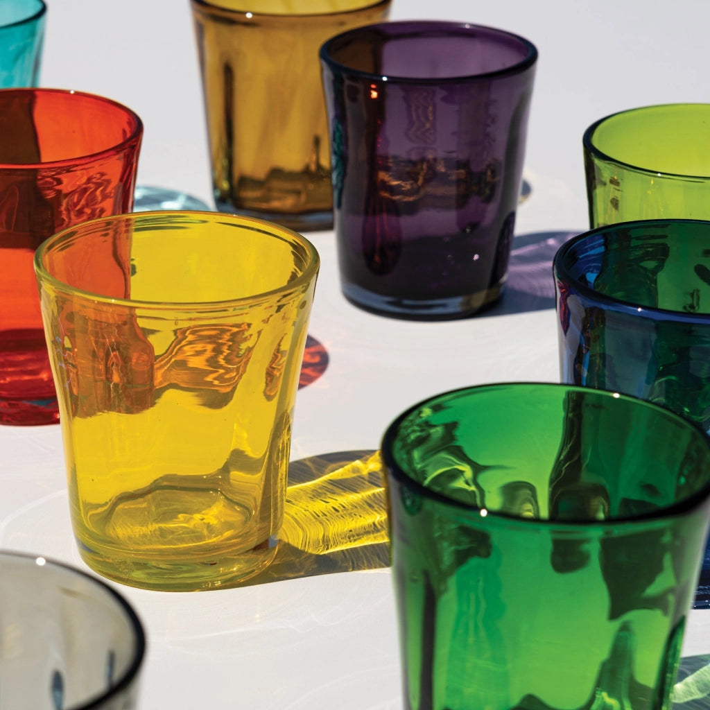 Zafferano Set 6 Bicchieri Bei Tumbler in Vetro Colorato Giallo, Lavorazione Artigianale a Mano Volante, Design Elegante per la Tavola Quotidiana