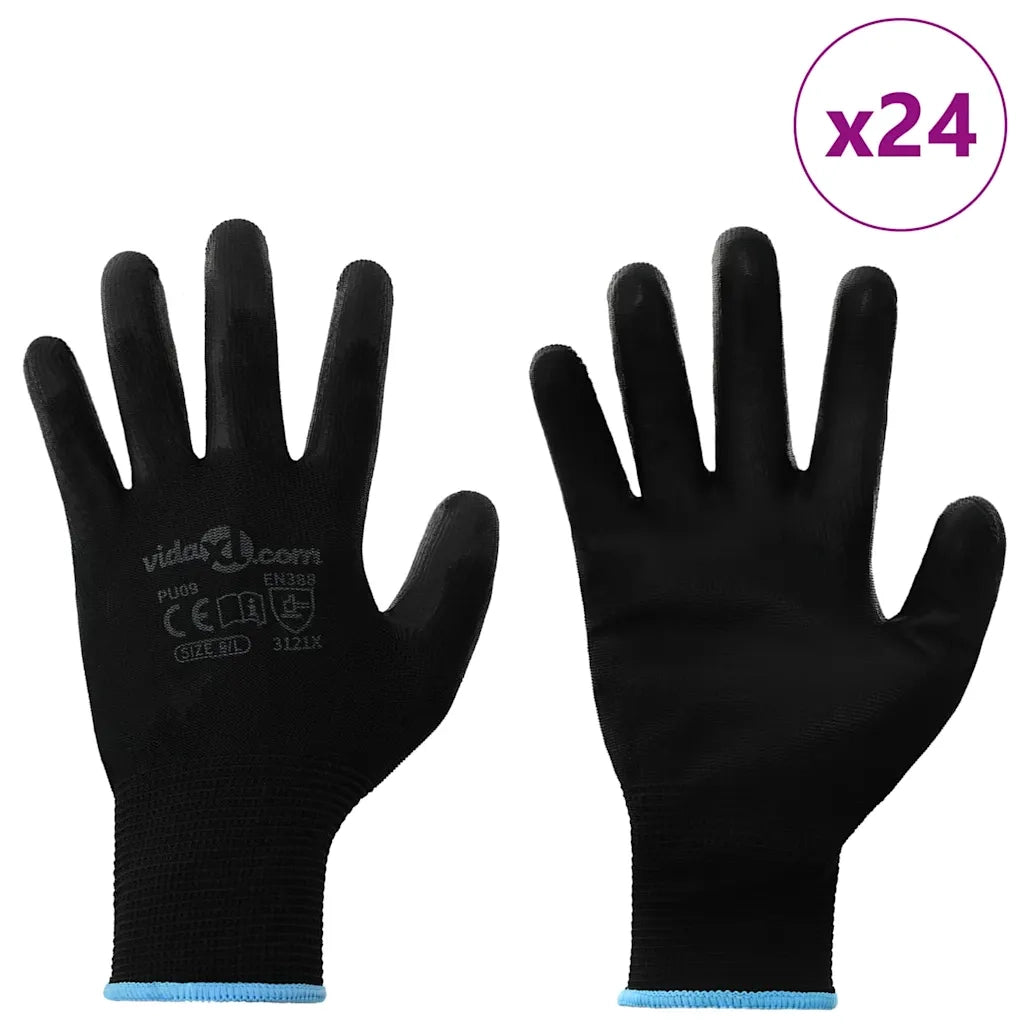 Guanti da Lavoro 24 pcs Nero 9 / l Poliestere