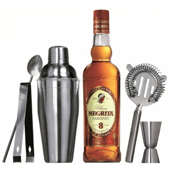 Set da Cocktail Con Shaker Pinza Ghiaccio Misurino Cucchiaio Strainer Barman