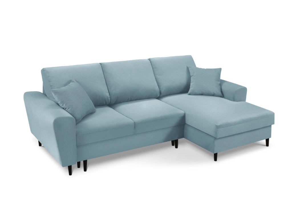 Cosmopolitan Design - Divano convertibile angolare destro con contenitore "Kyoto" 4 posti in velluto a coste azzurro 