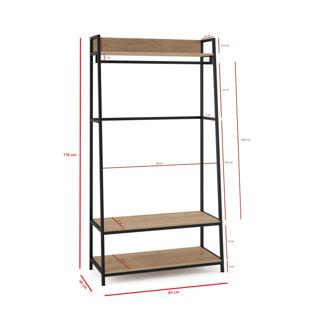 Appendiabiti industriale Hispanohogar finitura rovere e grafite 176x84x40