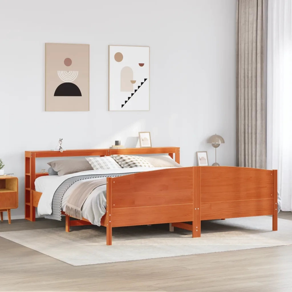 Letto matrimoniale | Letto per adulti | Letto senza Materasso Marrone Cera 200x200 cm in Legno di Pino