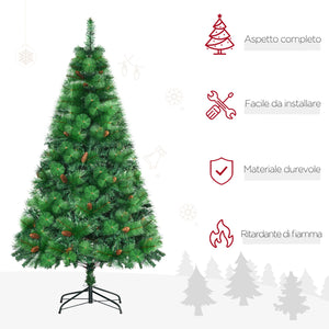 Albero di Natale Artificiale H180 cm 782 Rami con Decori e Base in Metallo Verde