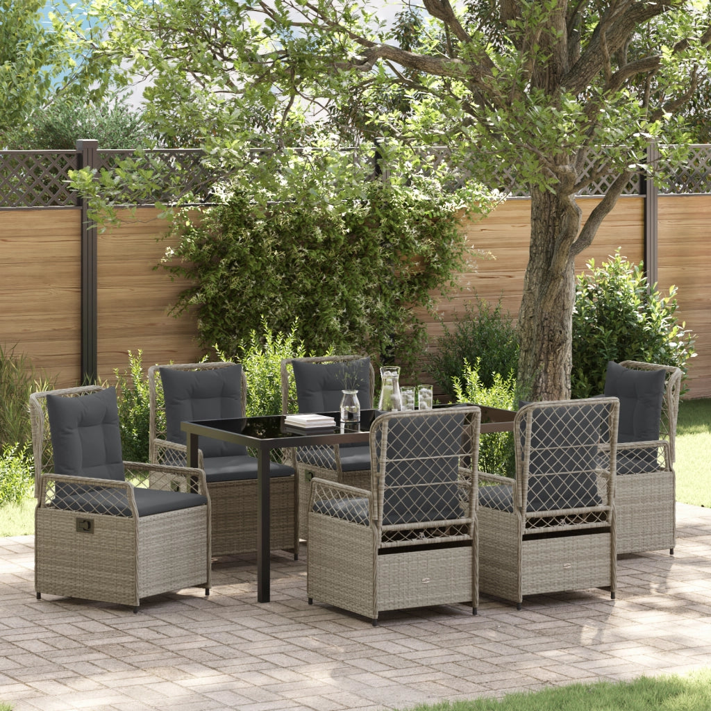 Set da pranzo da giardino 7 pezzi grigio chiaro polyrattan