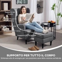 Poltrona per Salotto in Tessuto con Pouf Poggiapiedi, Schienale Alto e Cuscino, 75x83x104 cm, Grigio