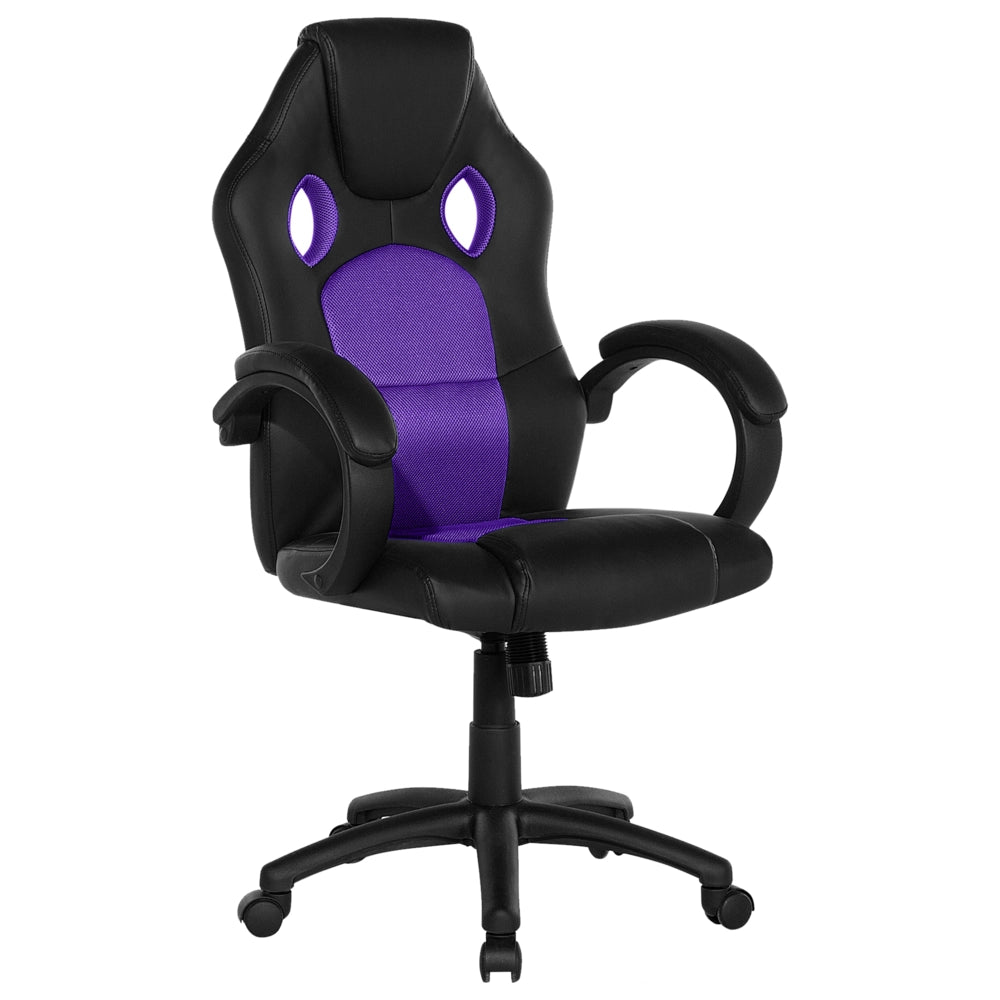 Sedia da ufficio Girevole e regolabile in ecopelle di colore nero e viola
