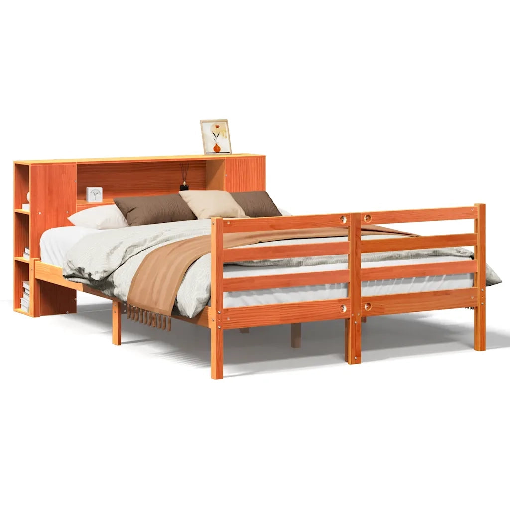Letto Libreria senza Materasso Marrone Cera 135x190 cm in Pino 3321863