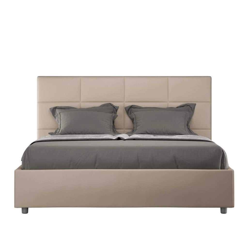 Letto queen size contenitore imbottito 150x210 similpelle tortora Mika