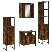 Set Mobili da Bagno | Armadio da bagno 4 pz Rovere Fumo in Legno Multistrato