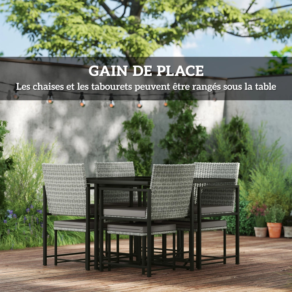 Set tavolo e sedie da giardino 8 posti ¨C zephmum ¨C polyrattan grigio con cuscini e piano vetro