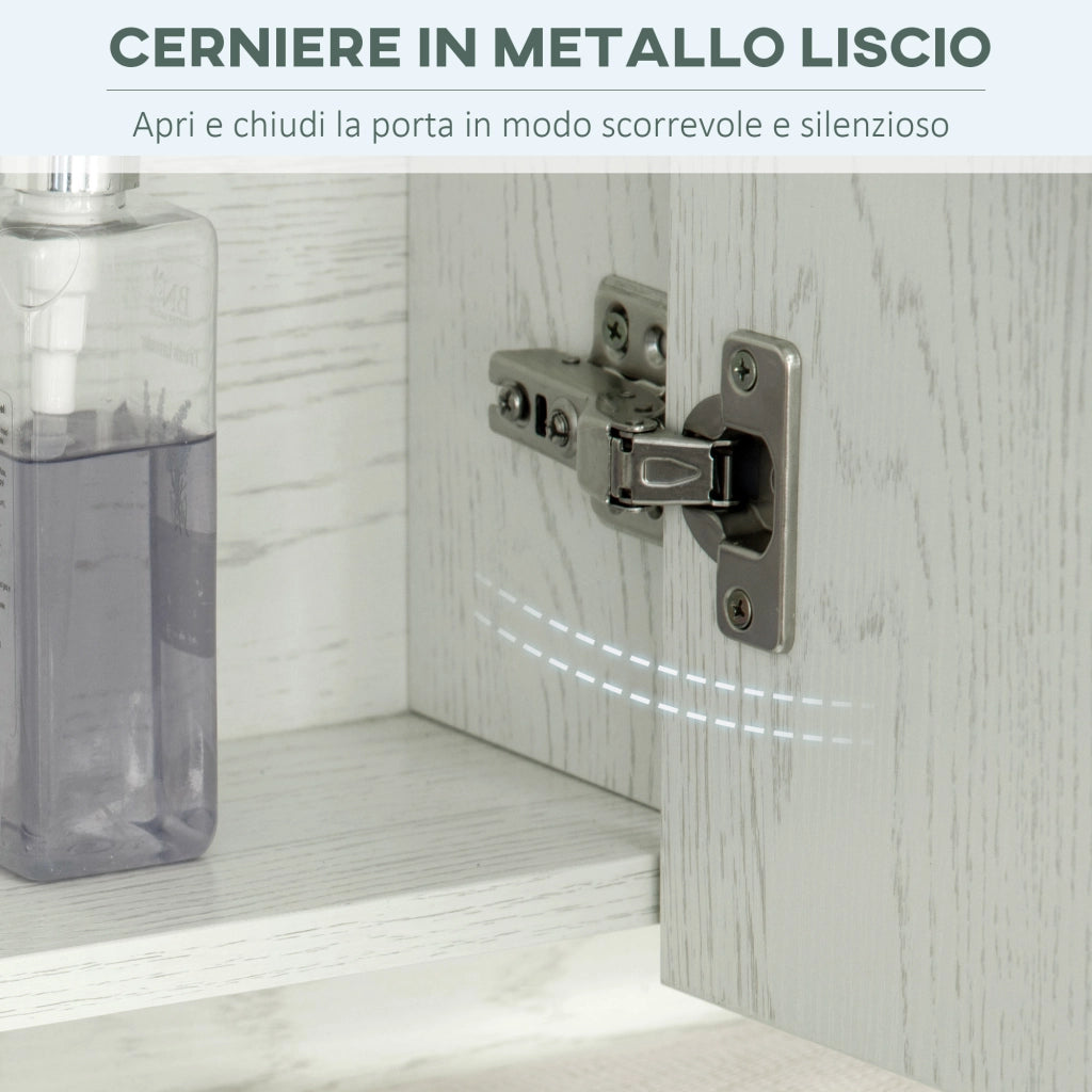 EasyComfort Armadietto Moderno da Bagno con Specchio a 4 Sezioni con Ripiani Regolabili, a Parete in Legno e Vetro, 90x15x75 cm, Grigio