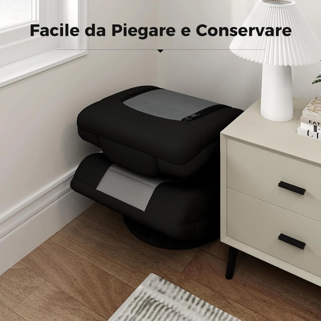 Sedia da Pavimento Pieghevole, Girevole a 360°, Sedie da Terra con 4 Posizioni Regolabili, Sedia per Lettura Gaming, Portata 140 kg (Grigio)