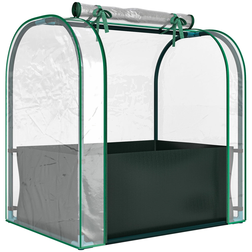 Mini Serra 68x50x70 cm con Aiuola per Coltivazione e Porta Avvolgibile in Acciaio e PP Verde Scuro