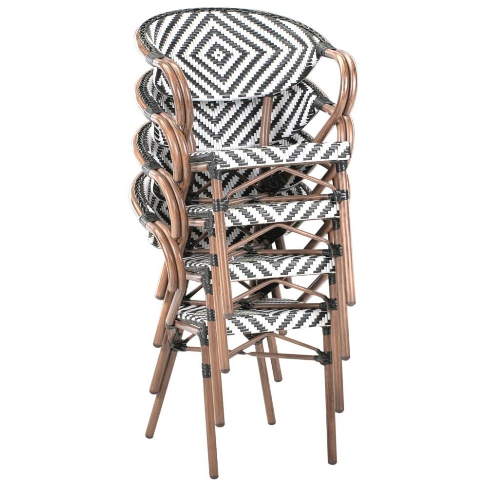 Set da pranzo da giardino a 4 posti in rattan marrone scuro e alluminio Bianco e nero struttura in alluminio