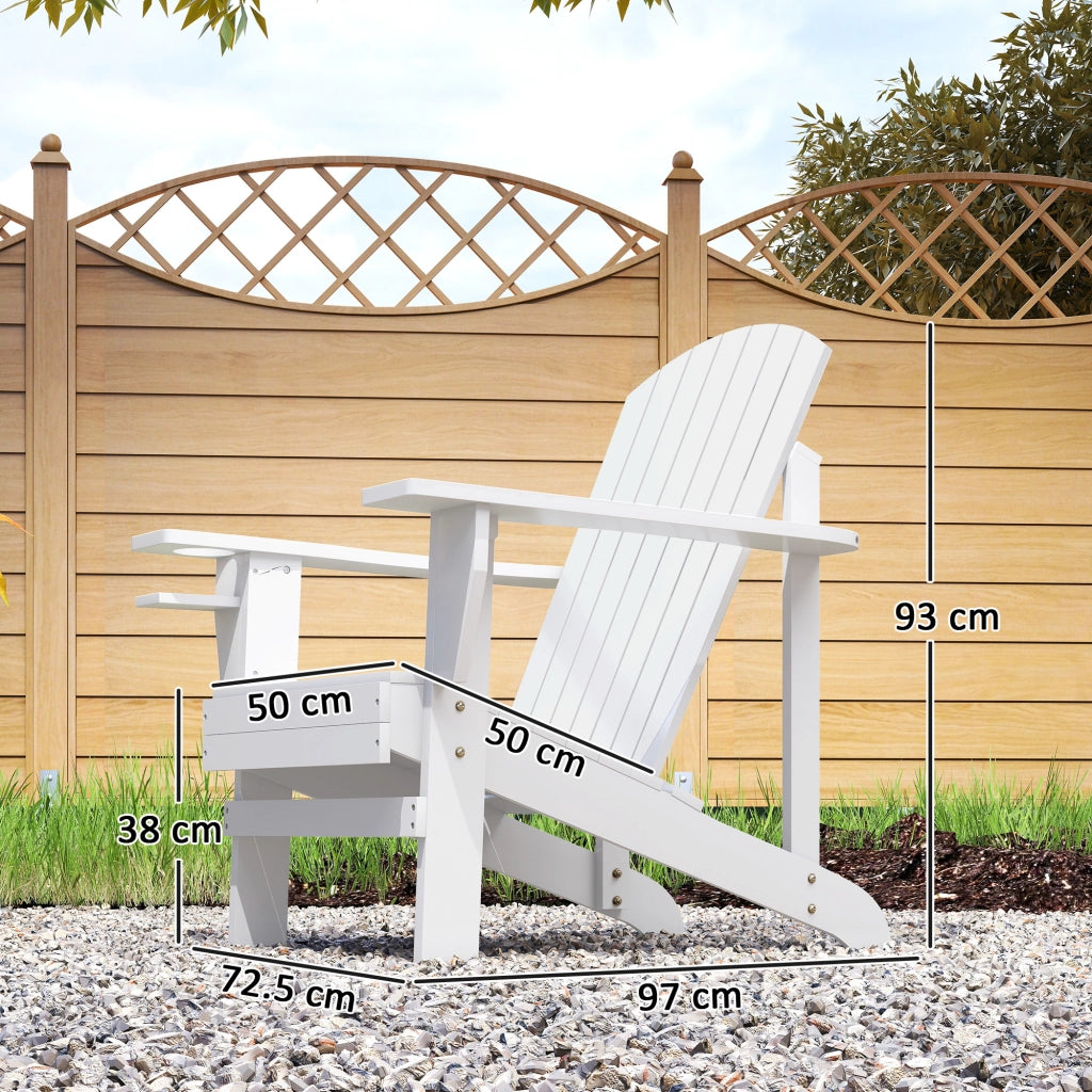 Sedia da Giardino Adirondack in Legno Bianco, Con Porta Bicchieri, Impermeabile e Anti-Muffa, 97x72.5x93cm