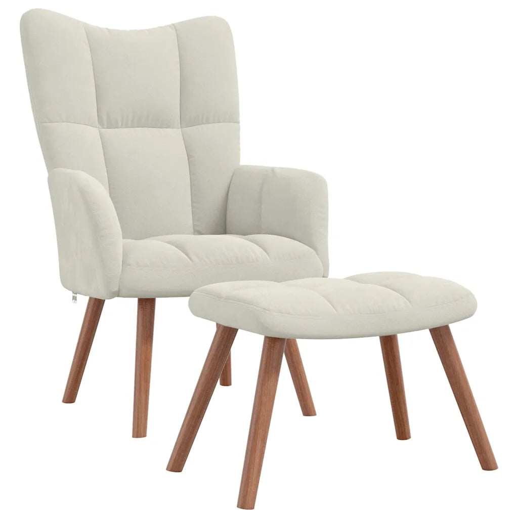 Divano Sedia-Poltrona Relax con Poggiapiedi Bianco Crema in Velluto 260321