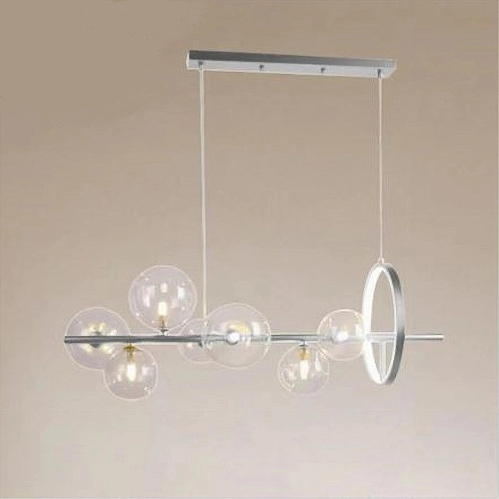 Trade Shop - Lampadario Moderno A Sospensione Argento 7 Sfere G9 Bolle In Vetro Con Cerchio 71690 -