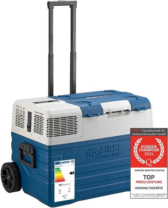 Compressore con contenitore refrigerante da 52 litri con funzione di carrello e connessione USB, temperatura compresa tra -20 °C e +20 °C