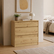 Laleda, Cassettiera 3 Cassetti, 99x40x93h cm Marrone Rovere
