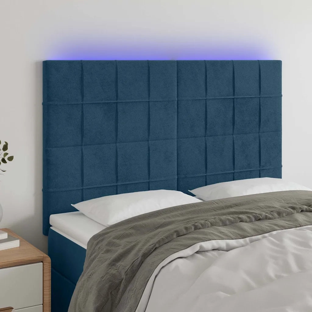 Testiera | Testata a LED Blu Scuro 144x5x118/128 cm in Velluto
