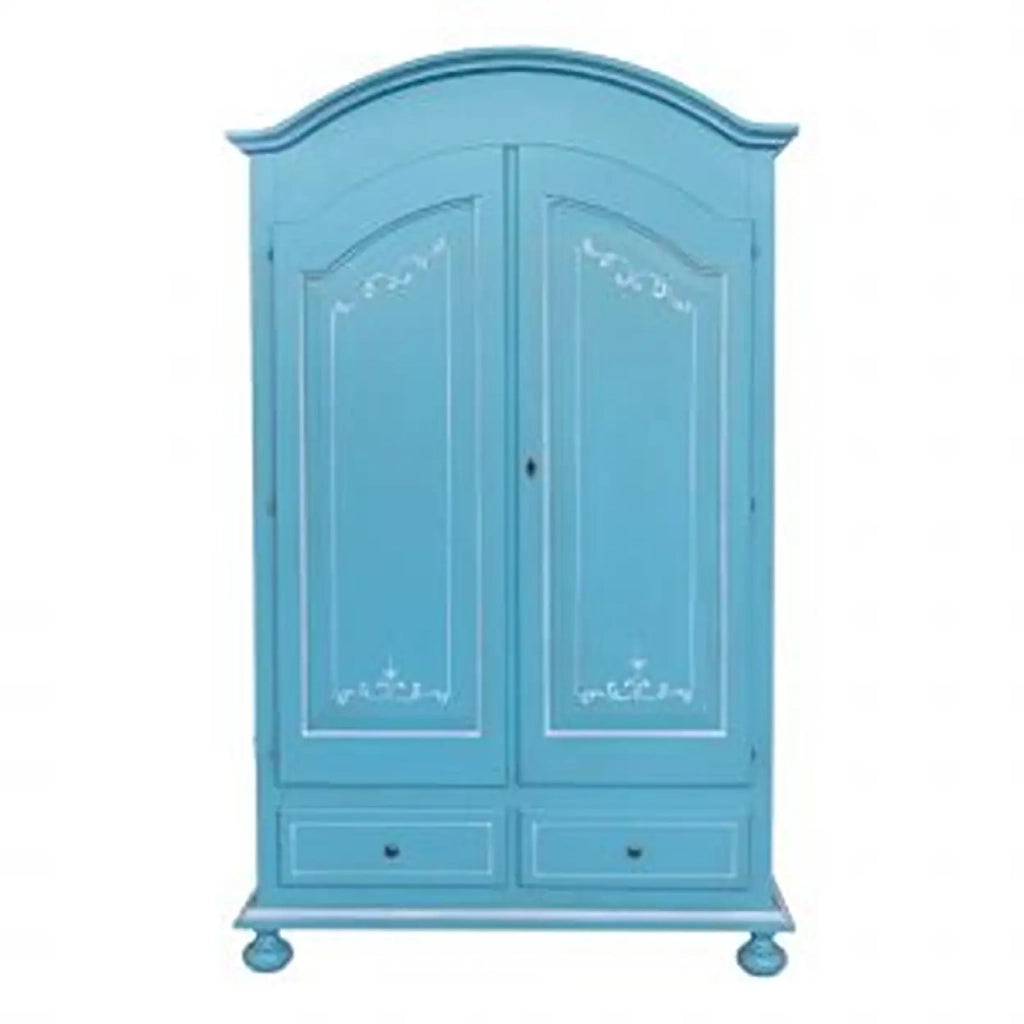 Armadio in legno Shabby chic mod cipolla azzurro anticato decorato provenzale bianco
