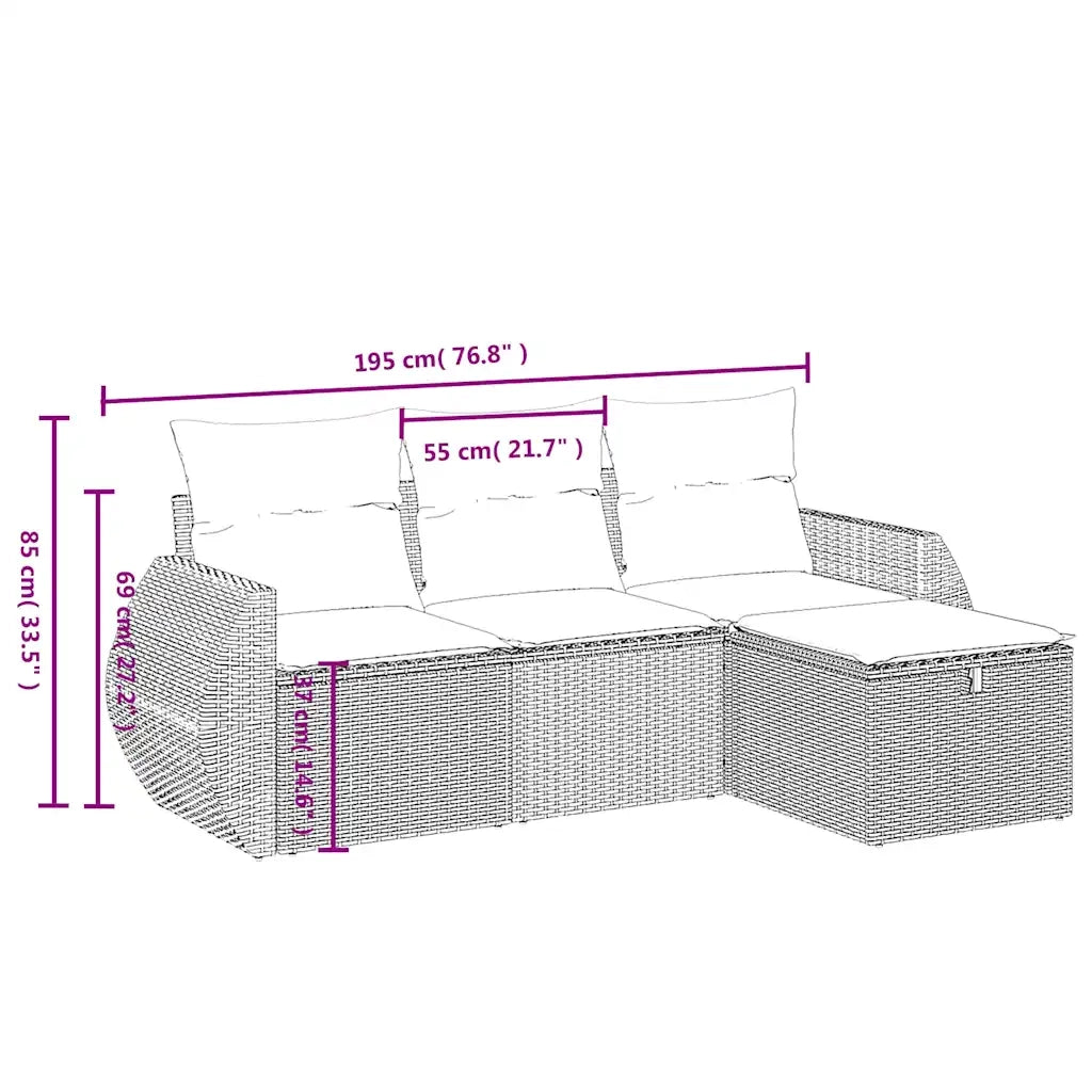Set Divano da Giardino 4 pz con Cuscini Beige in Polyrattan