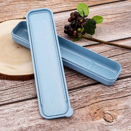 Set di utensili da picnic in legno di bambù, contenitore da viaggio in tessuto per utensili da tavola, 1 pezzo