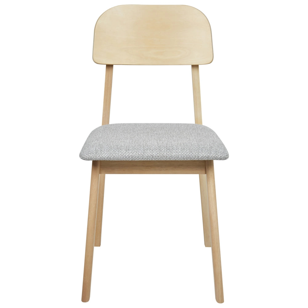 Set di 2 sedie da pranzo Struttura in legno di gomma chiaro Seduta in tessuto poliestere grigio chiaro Senza braccioli Design retrò