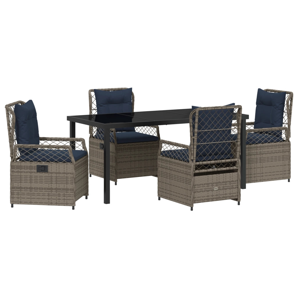 Set da Pranzo Giardino 5 Pezzi Grigio Polyrattan