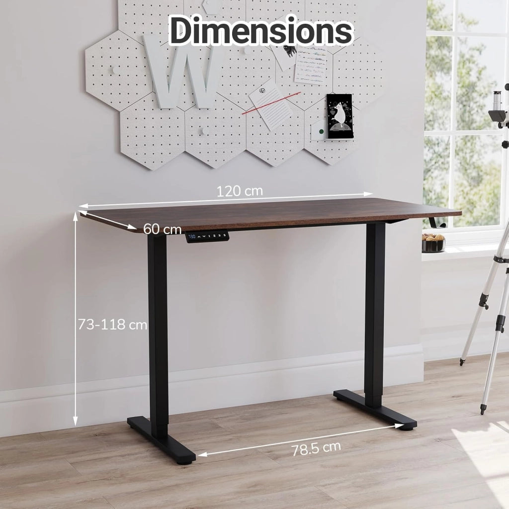 Scrivania da seduta in piedi elettrica, scrivania da gioco regolabile in altezza con 3 preset di memoria, protezione anti-collisione, gancio per cuffie, carico 91 kg, 120 x 60 cm (marrone)