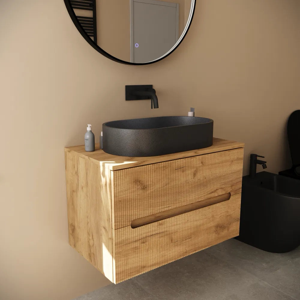 Lavabo da appoggio ovale in microcemento 60x35x12 cm nero | Iseo