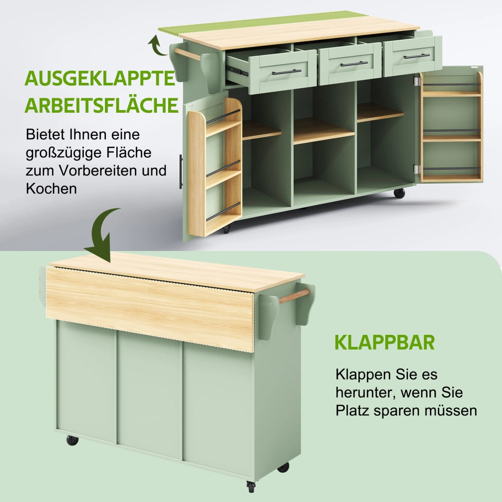 CARRELLO DA CUCINA 139x46(71)x91,5 cm Verde Antico in MDF