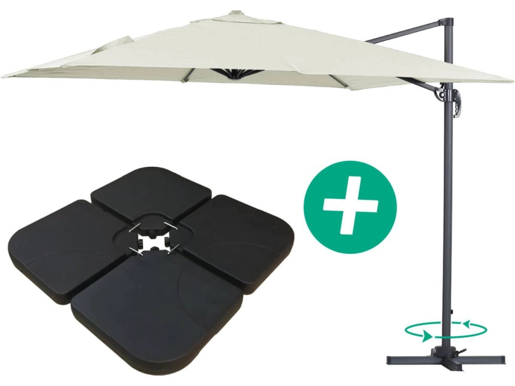 Ombrellone da giardino a sospensione "Sun 3 " - Quadrato - 3 x 3 - Ecru - Base inclusa