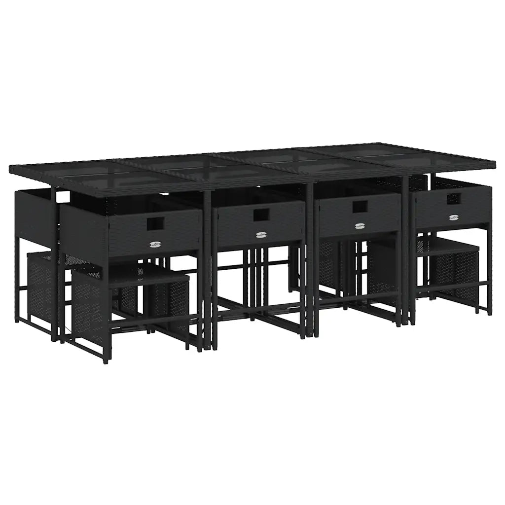 Set da Pranzo da Giardino 13pz con Cuscini Nero in Polyrattan 3211339