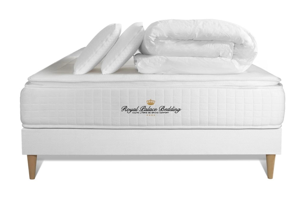 Pacchetto letto completo - Materasso 140x200cm + Box spring con doghe (kit) + 2 cuscini + Piumino - George V