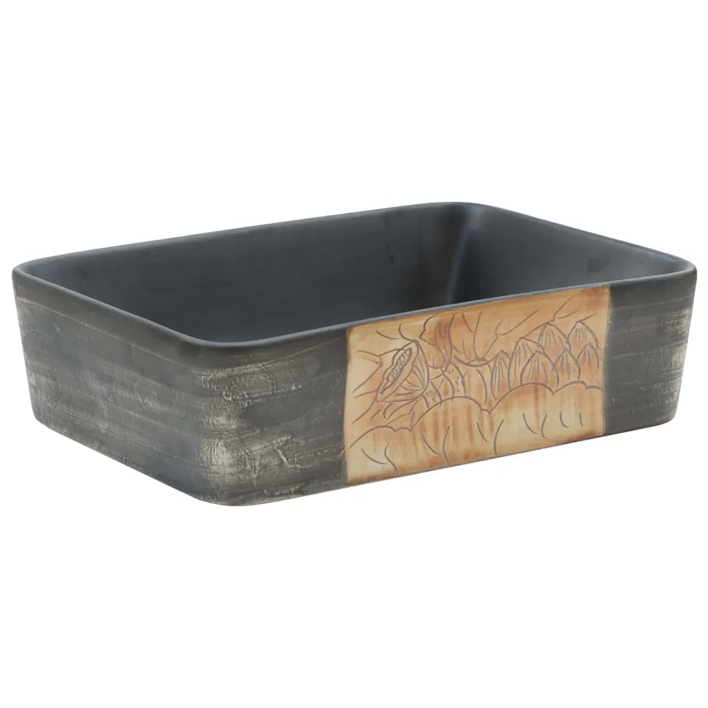 Lavabo Appoggio Nero Marrone Rettangolare 46x35,5x13cm Ceramica 155076