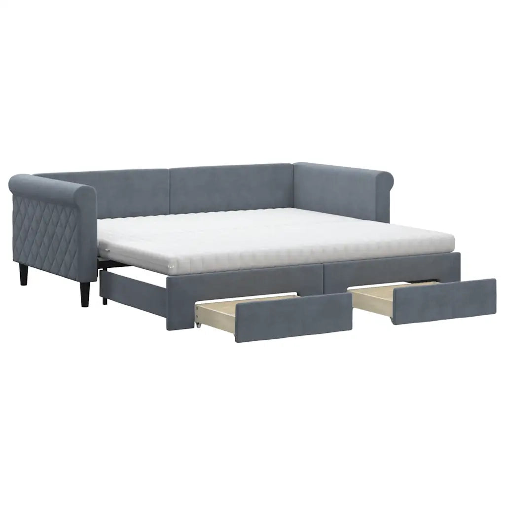 Divano Letto Estraibile Cassetti Grigio Scuro 90x190cm Velluto 3197857