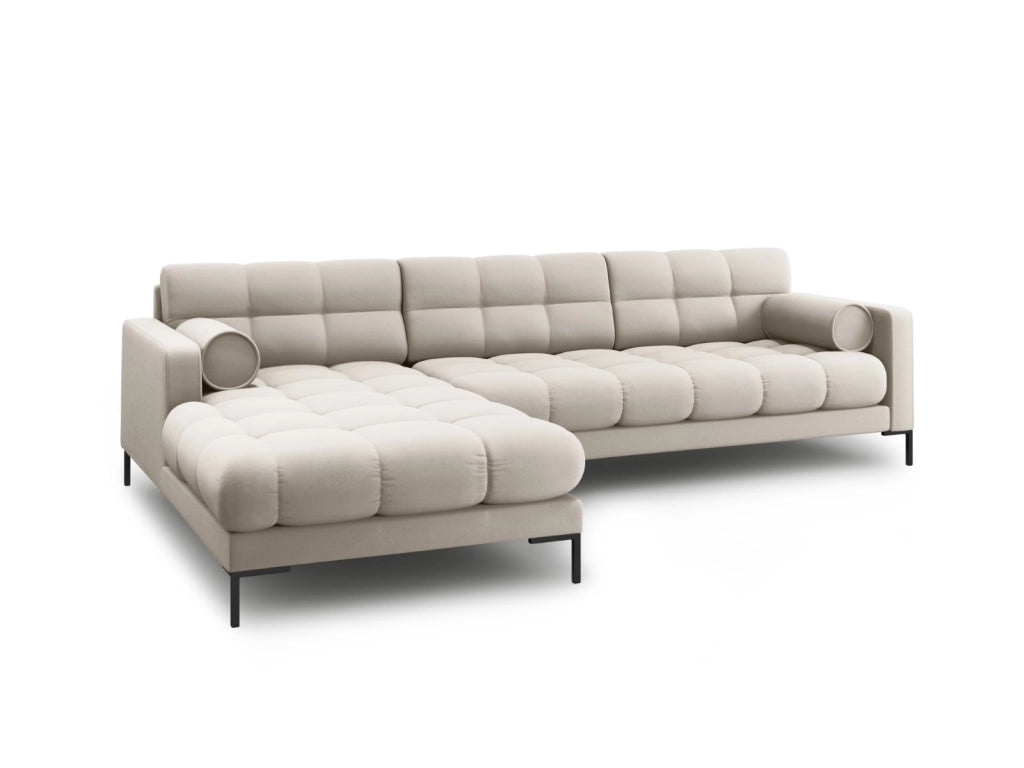Cosmopolitan Design - Divano angolare sinistro "Bali" 5 posti in tessuto strutturato beige 