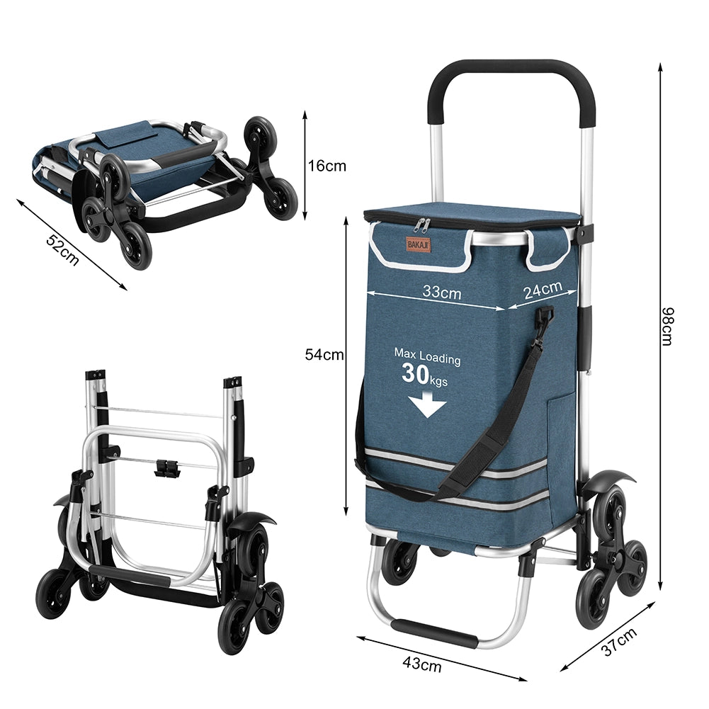 Carrello Spesa Montascale 56L Blu Borsa Termica Trolley Portaspesa con Tracolla
