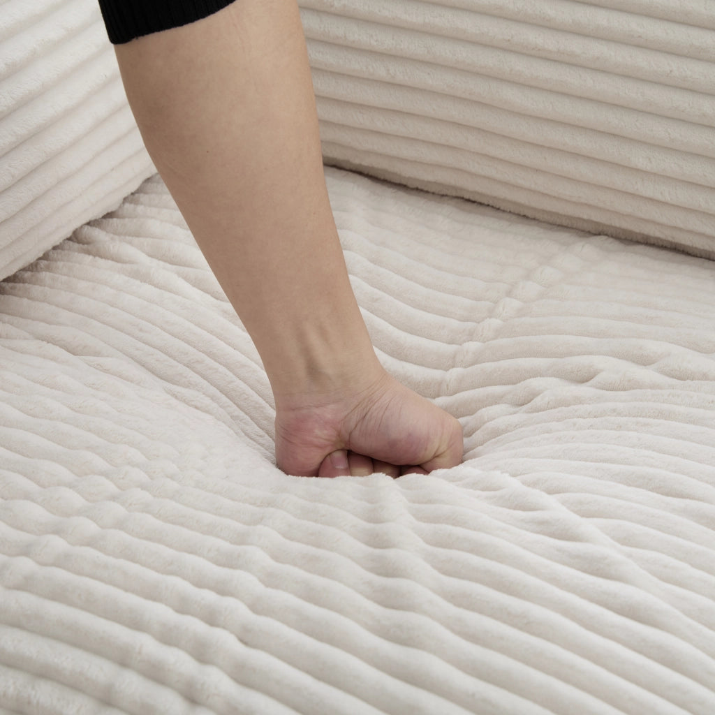 Divano 322x161x75 cm componibile con tasche laterali in velluto a coste beige