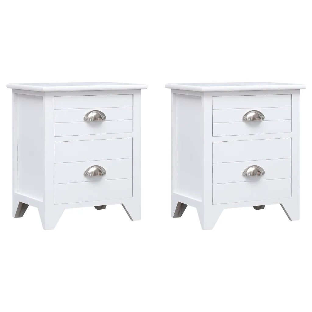 Set Comodini 2 pz con 2 Cassetti-Tavolino da notte Bianchi