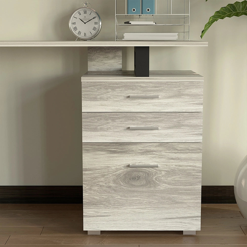 Scrivania con Cassettiera Tavolo Porta Pc Computer Acciaio Legno Ufficio Grigio