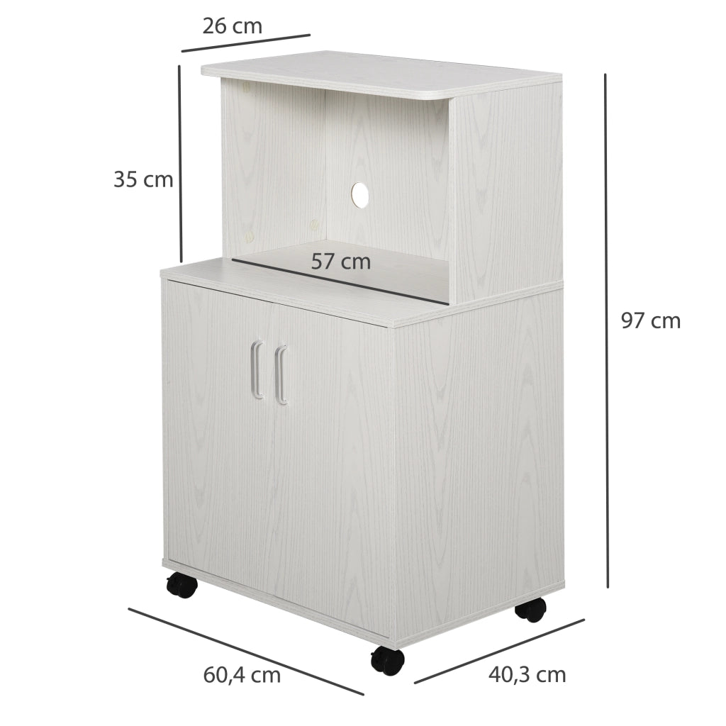 Carrello per microonde con ante ¨C zephmum ¨C bianco 60.4x40.3x97 cm
