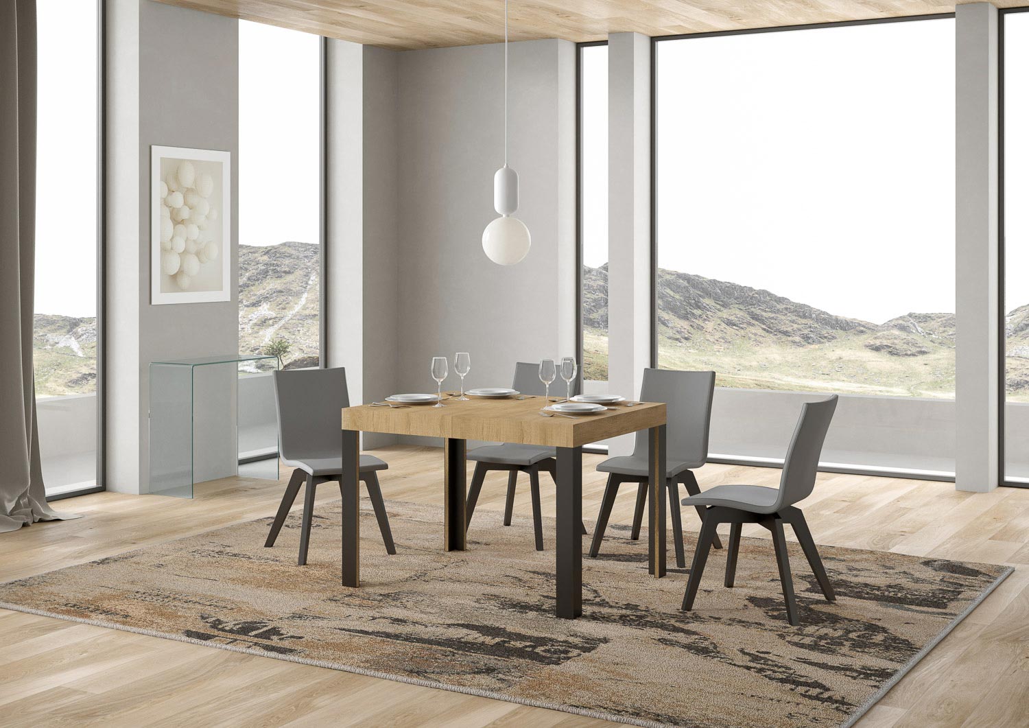 Tavolo Allungabile 120-204x80x77 cm Linea Quercia Natura e Antracite